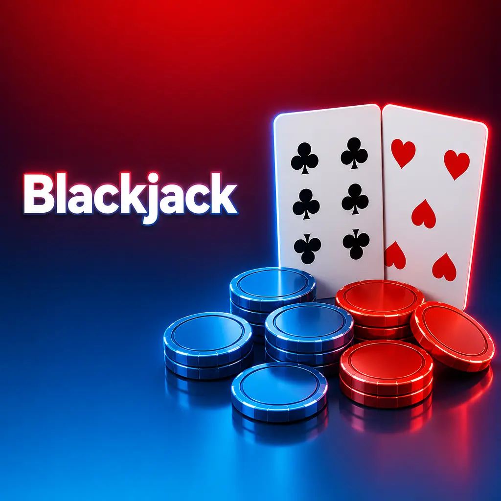 Mesa de blackjack en vivo con crupier profesional, cartas y fichas en casino online MegaPari