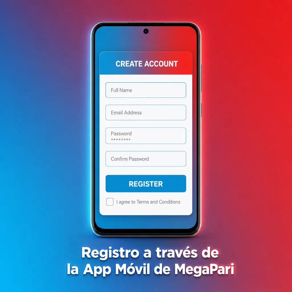 Registro en la app móvil de MegaPari para Android con métodos de inscripción y bono de bienvenida